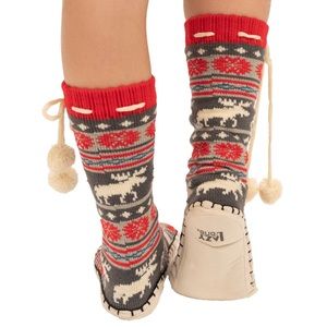 NWT LAZY ONE Moose Fair Isle Adult Mukluk Slipper, Sz L/XL